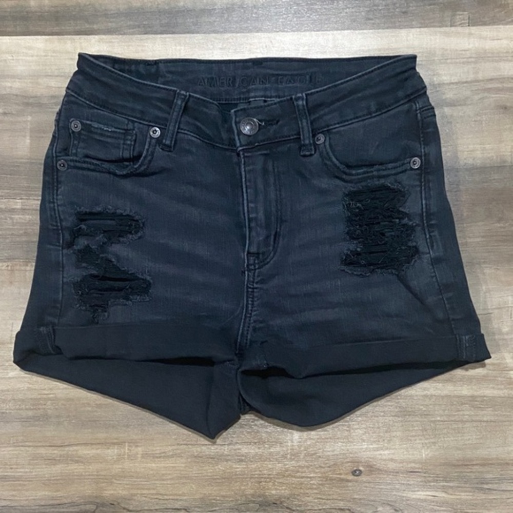 American Eagle Outfitters Black Ripped Jean Shorts